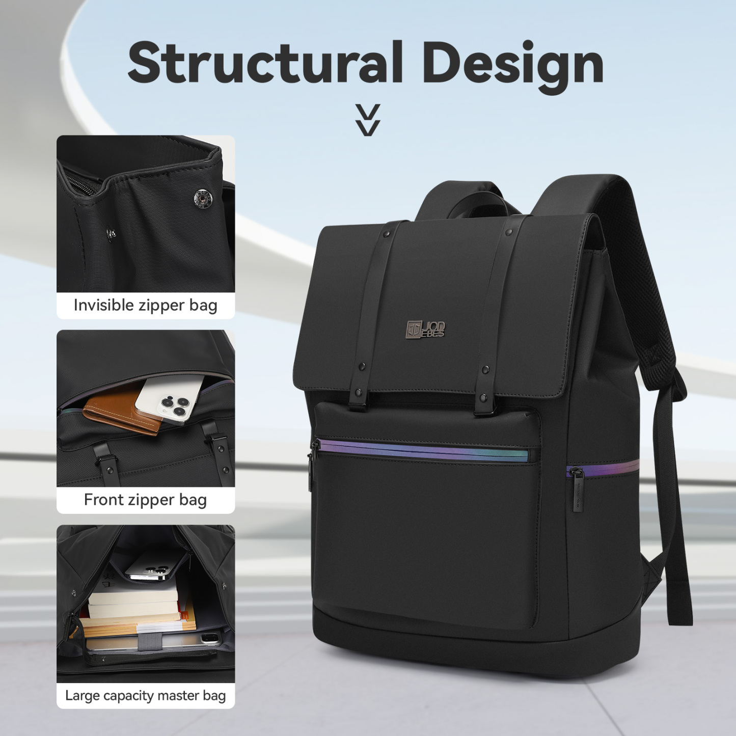 JODEBES Laptop Backpack,Business Anti Theft Slim Sturdy Laptops Backpack,Water Resistant Laptop Bag 17.3Inch / 24L (Black)