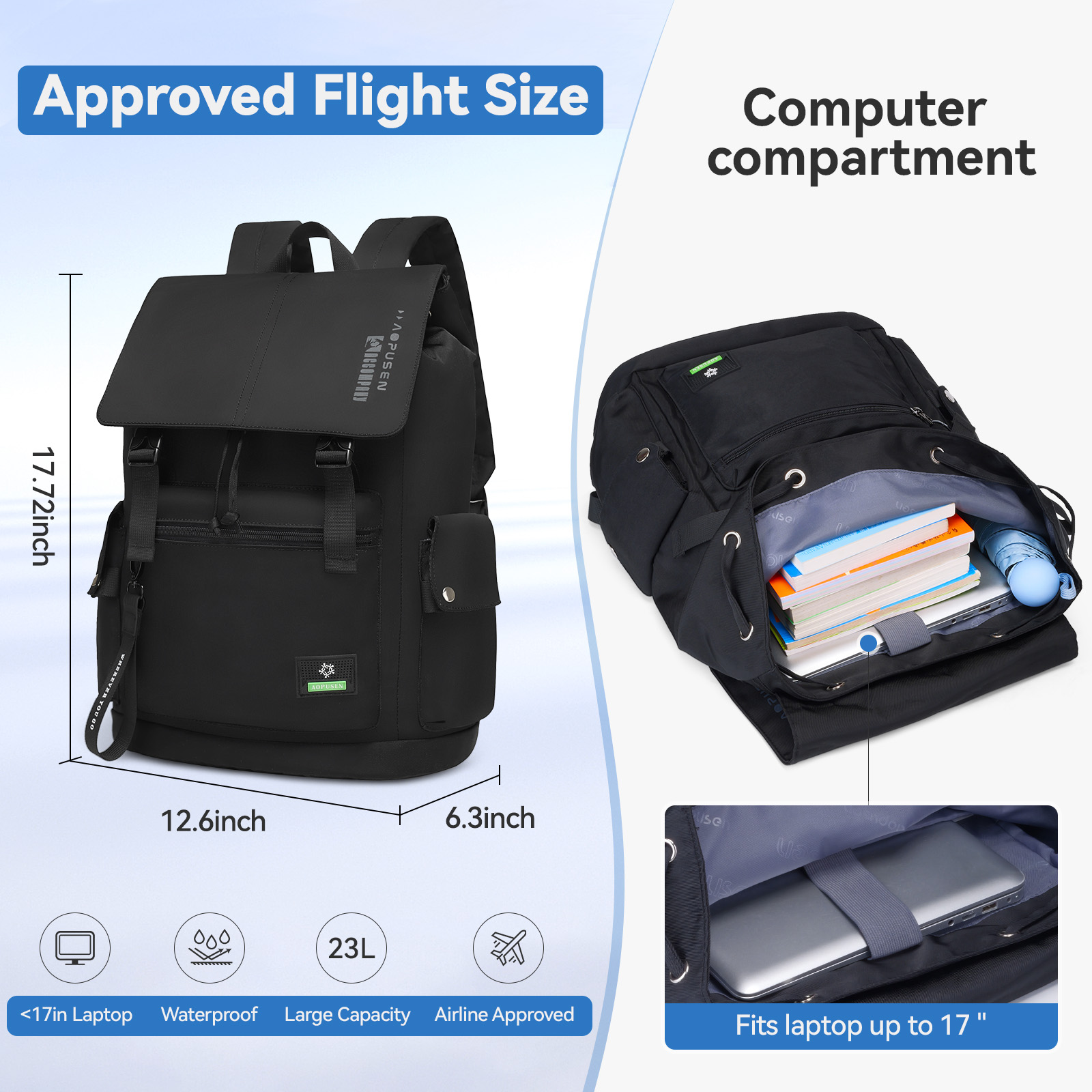 Aopusen Lightweight Casual Backpack 17.3inch/35L Daypack AP-10338