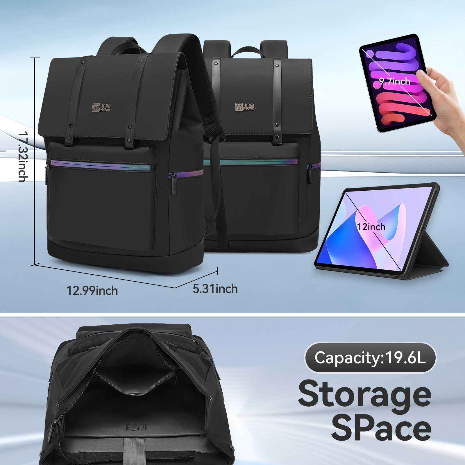 JODEBES Laptop Backpack,Business Anti Theft Slim Sturdy Laptops Backpack,Water Resistant Laptop Bag 17.3Inch / 24L (Black)