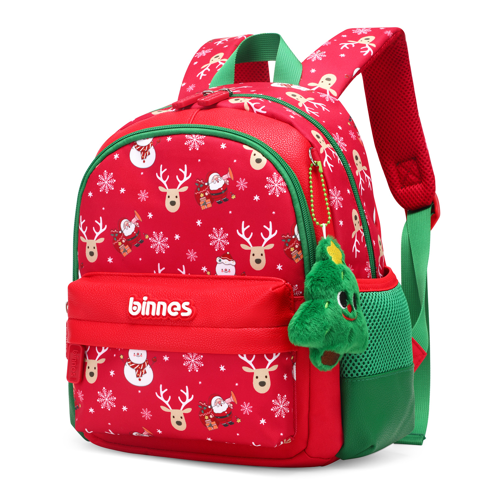 Kids Christmas Gift Backpack Holiday Bag with Santa & Reindeer Print