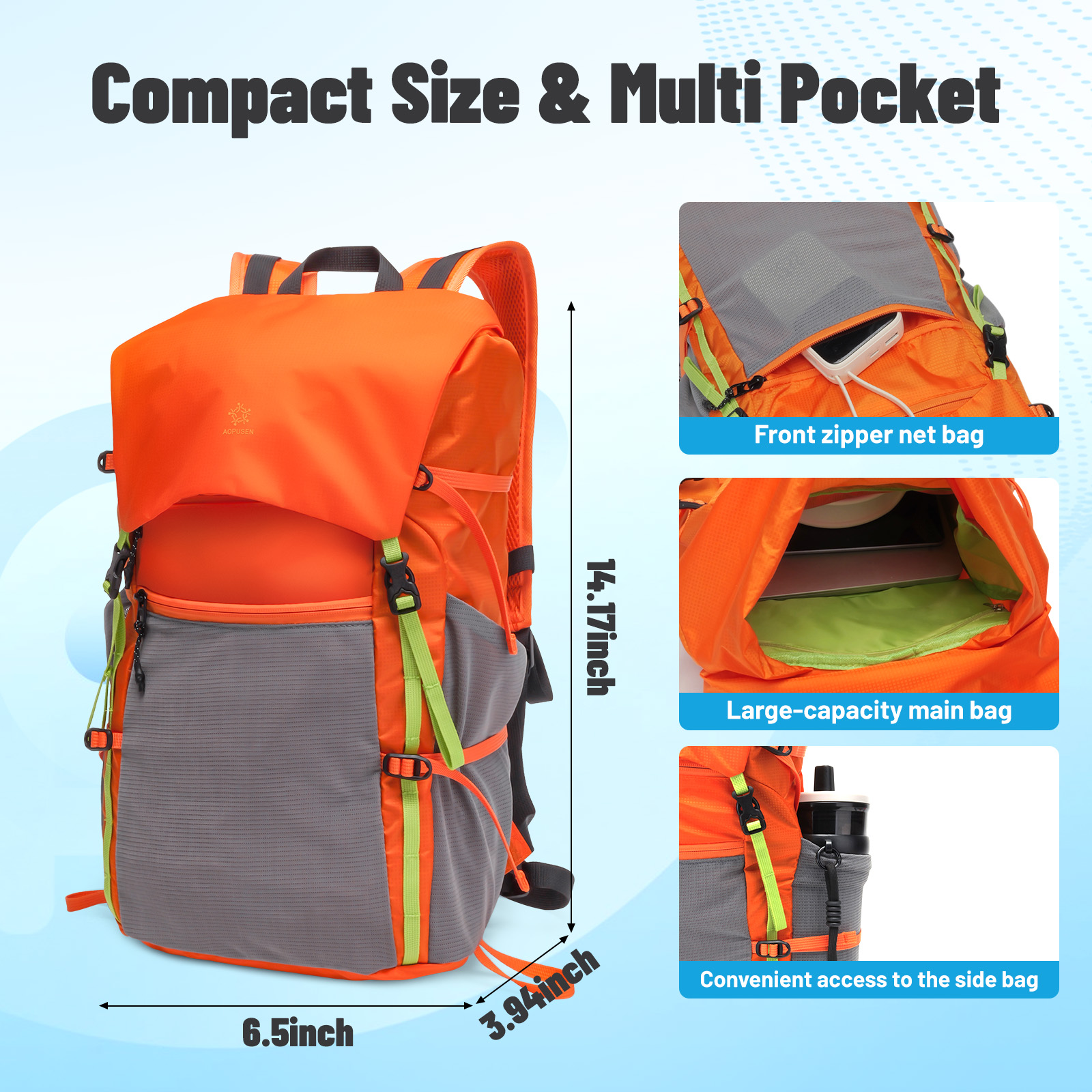 Lightweight Foldable Hiking Backpack, Packable Waterproof Travel Daypack with Chest Strap, Small Compact Backpack for Camping, Walking & Outdoor Adventure