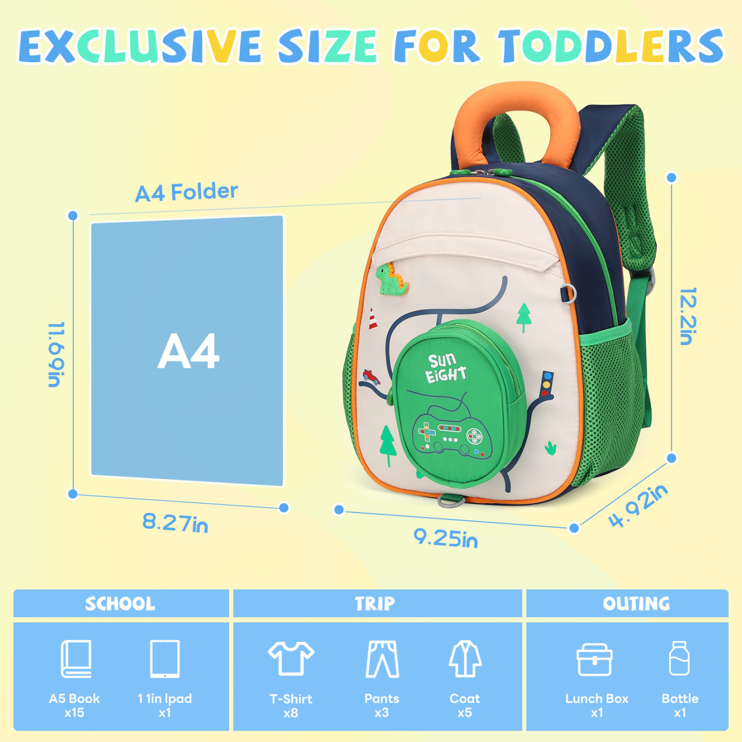 SUN EIGHT Cute & Durable Kids Backpacks for Aged 2-7 SE-90352