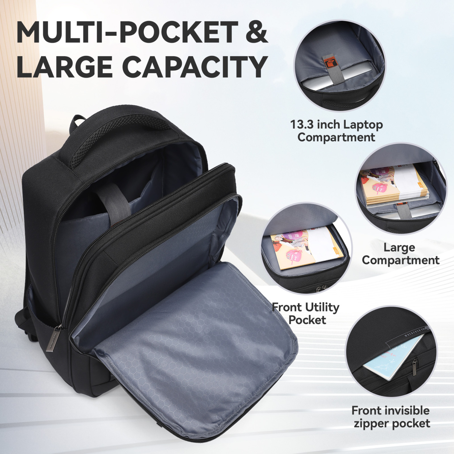 Aopusen Lightweight Backpack for Travel,Office,Daily Commute,17.3 Inch AP-20183