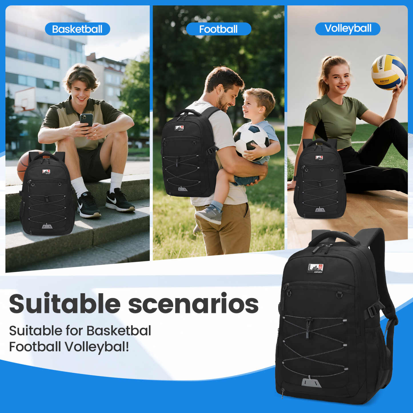 SUNEIGHT 2-in-1  ergonomic backpack for sport and school daily