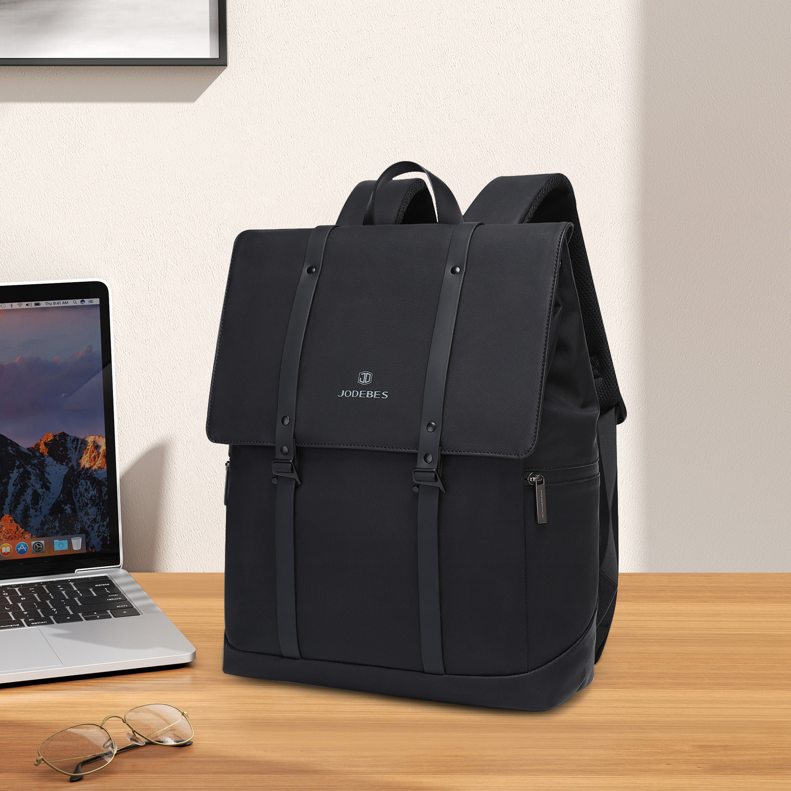 JODEBES Laptop Backpack,Business Anti Theft Slim Sturdy Laptops Backpack,Water Resistant Laptop Bag 15.6Inch 18L(Black)