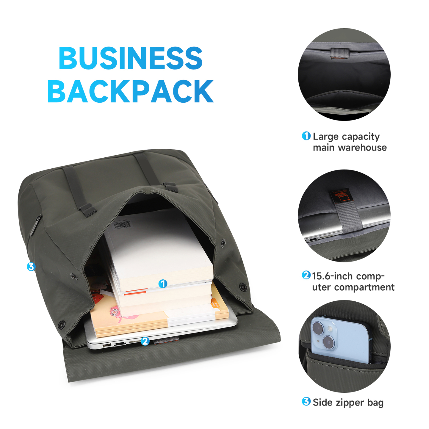 JODEBES Laptop Backpack,Business Anti Theft Slim Sturdy Laptops Backpack,Water Resistant Laptop Bag 15.6Inch 18L(Black)