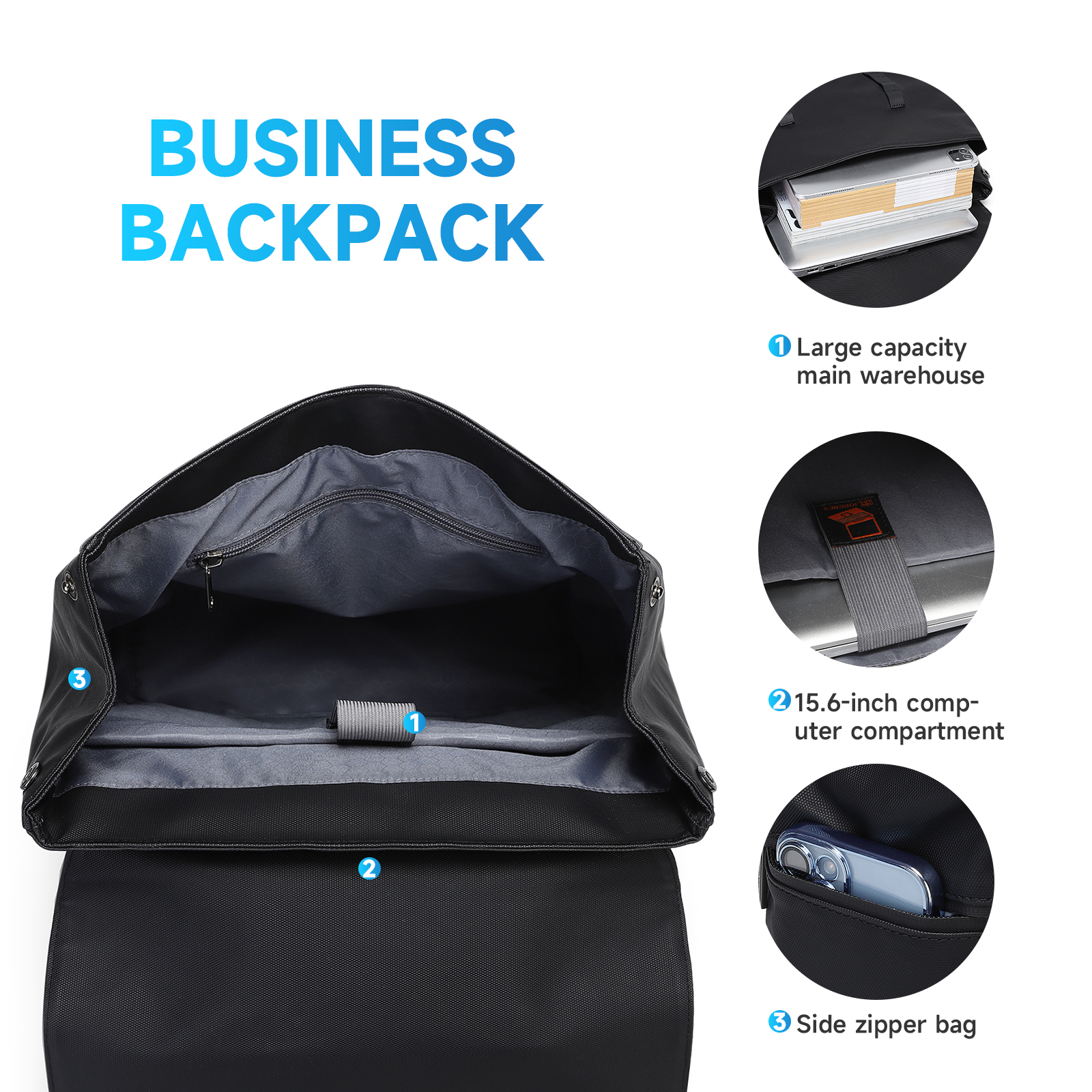 JODEBES Laptop Backpack,Business Anti Theft Slim Sturdy Laptops Backpack,Water Resistant Laptop Bag 15.6Inch 18L(Black)