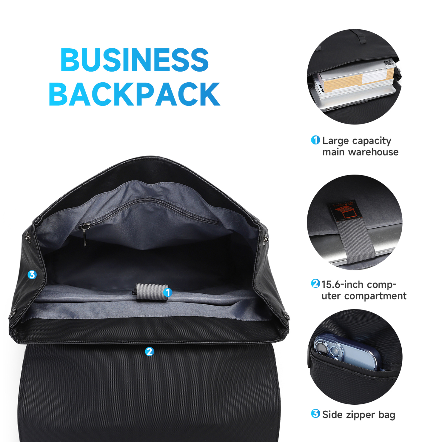 JODEBES Laptop Backpack,Business Anti Theft Slim Sturdy Laptops Backpack,Water Resistant Laptop Bag 15.6Inch 18L(Black)