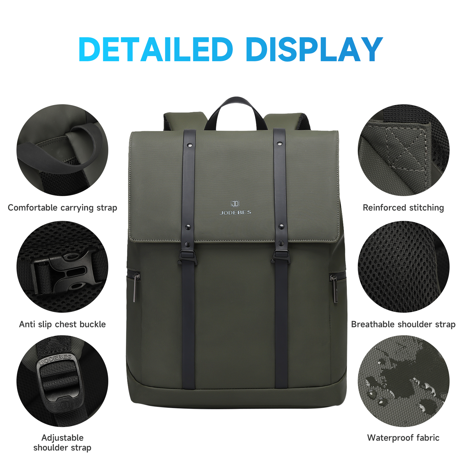 JODEBES Laptop Backpack,Business Anti Theft Slim Sturdy Laptops Backpack,Water Resistant Laptop Bag 15.6Inch 18L(Black)