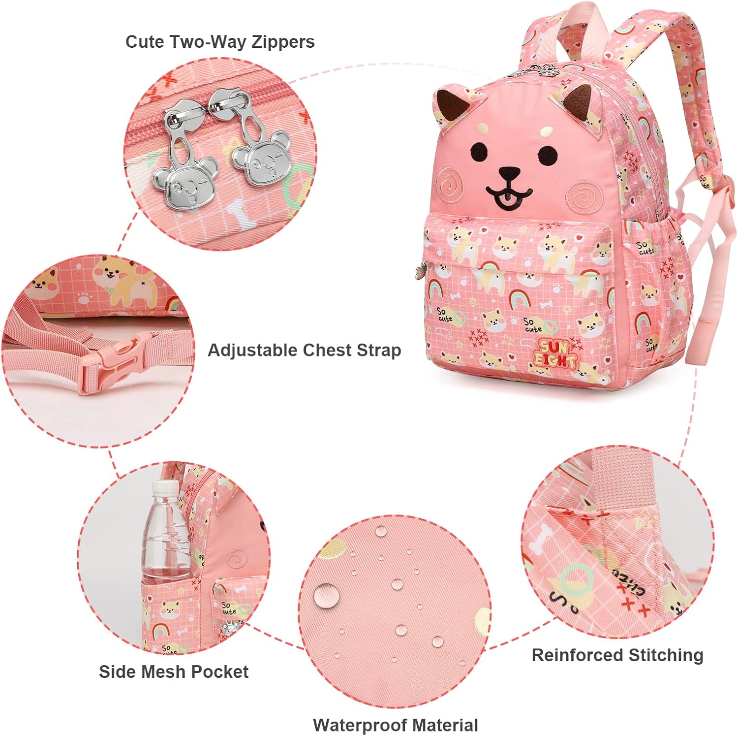 SunEight Toddler Backpack 3D Animal Waterproof Schoolbag Perfect for Ages 2-6 SE-90074-Sun Eight Backpack