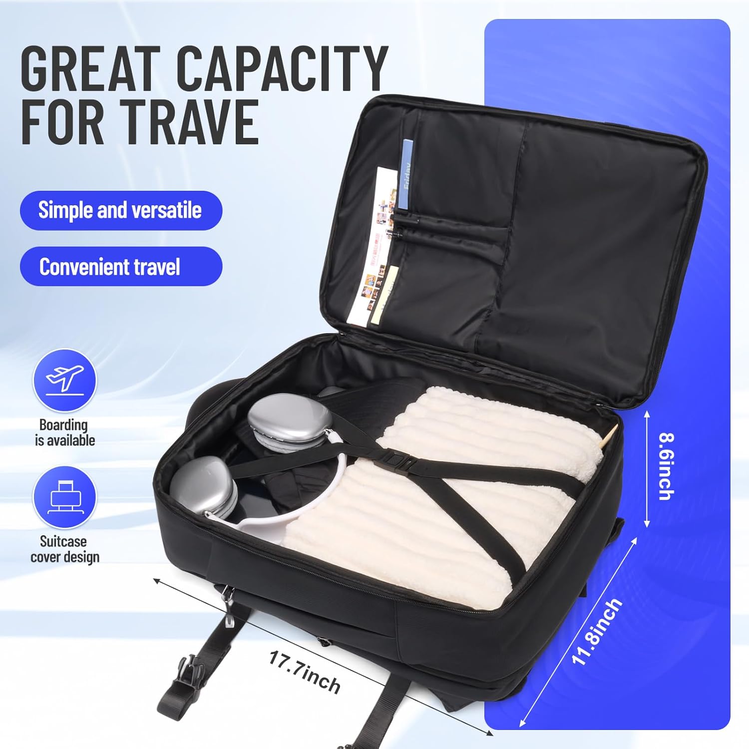 JODEBES 50L Carry on Travel Backpack for Men Women,Airline Approved Convertible Duffle Backpack Luggage Bag,TSA Overnight Bags,fits 17" Laptop