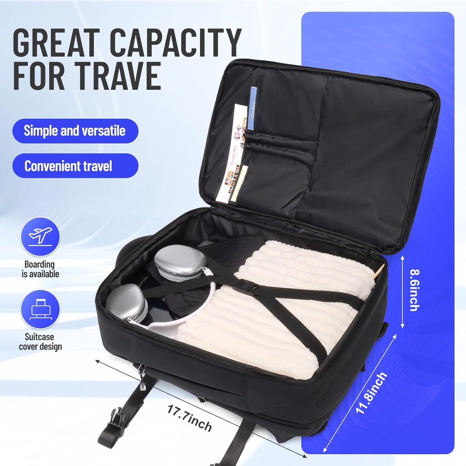 JODEBES 50L Carry on Travel Backpack for Men Women,Airline Approved Convertible Duffle Backpack Luggage Bag,TSA Overnight Bags,fits 17" Laptop