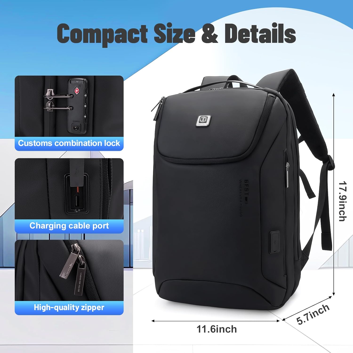 Jodebes Travel Laptop Backpack with TSA Lock,Waterproof 17.3 Inch Business Laptop Rucksack Bag USB Charging Port,Anti-Theft Carry on Backpack