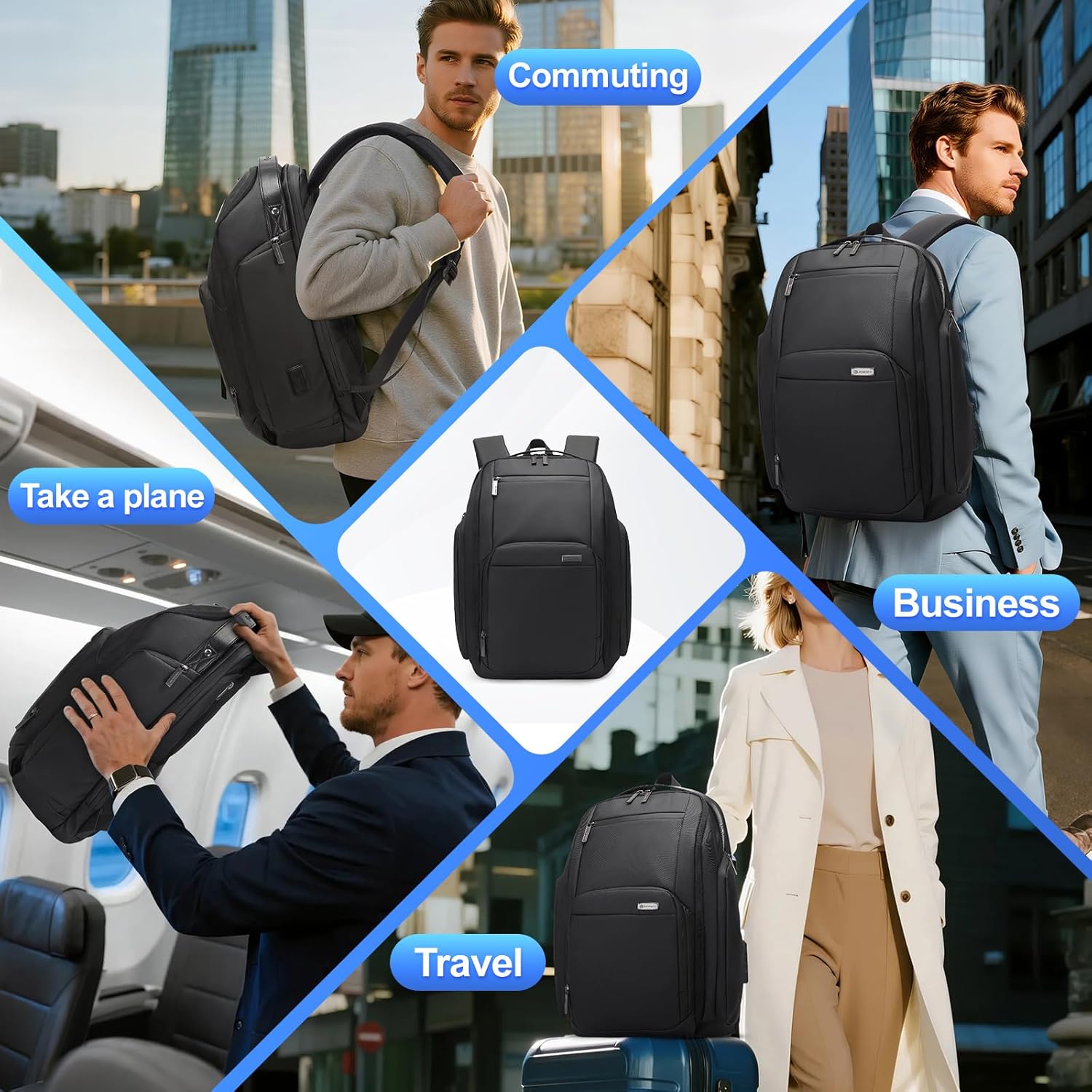 Jodebes Laptop Backpack with TSA lock,USB Charging Port Fits School & Travel - Slim Water-Resistant Business Bag,24L Deep Storage Travel Backpack Fits 15.6/17.3 Inch Laptop Backpack 