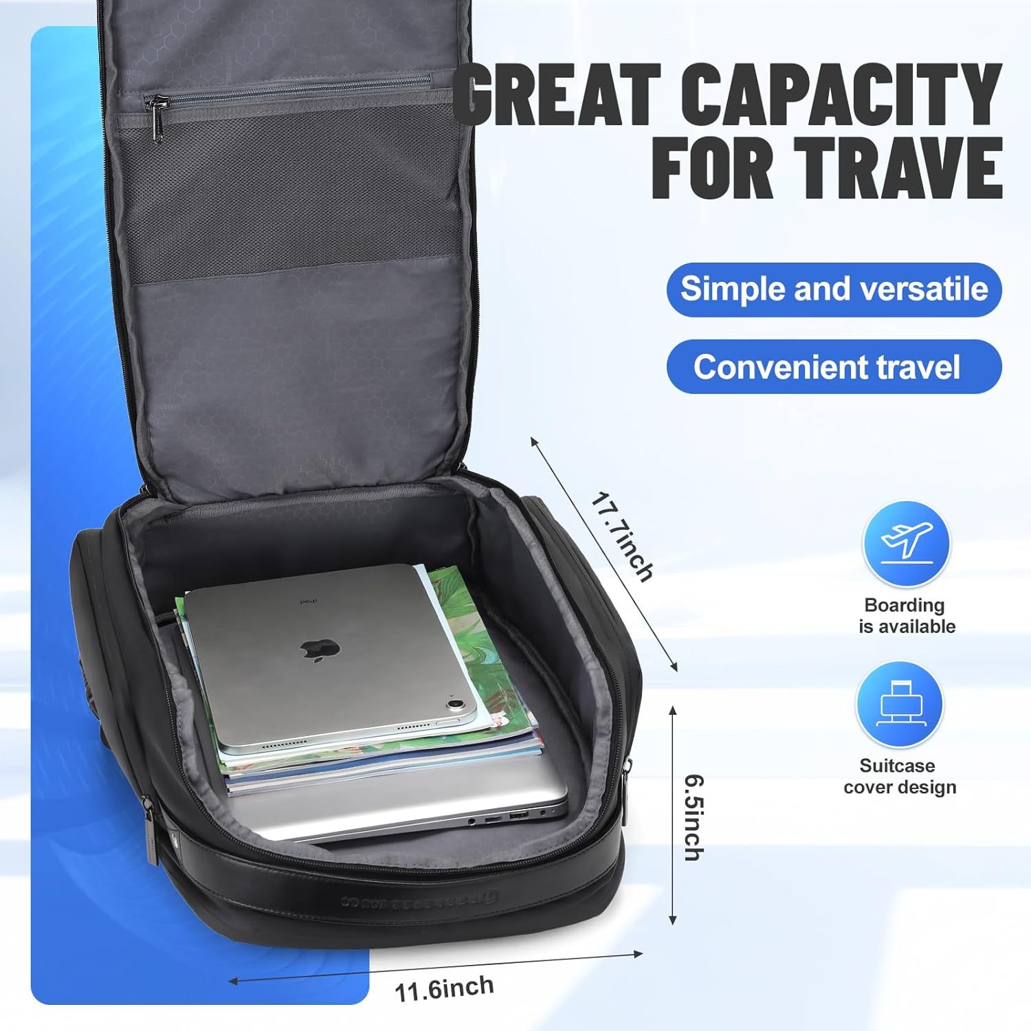 Jodebes Laptop Backpack with TSA lock,USB Charging Port Fits School & Travel - Slim Water-Resistant Business Bag,24L Deep Storage Travel Backpack Fits 15.6/17.3 Inch Laptop Backpack 