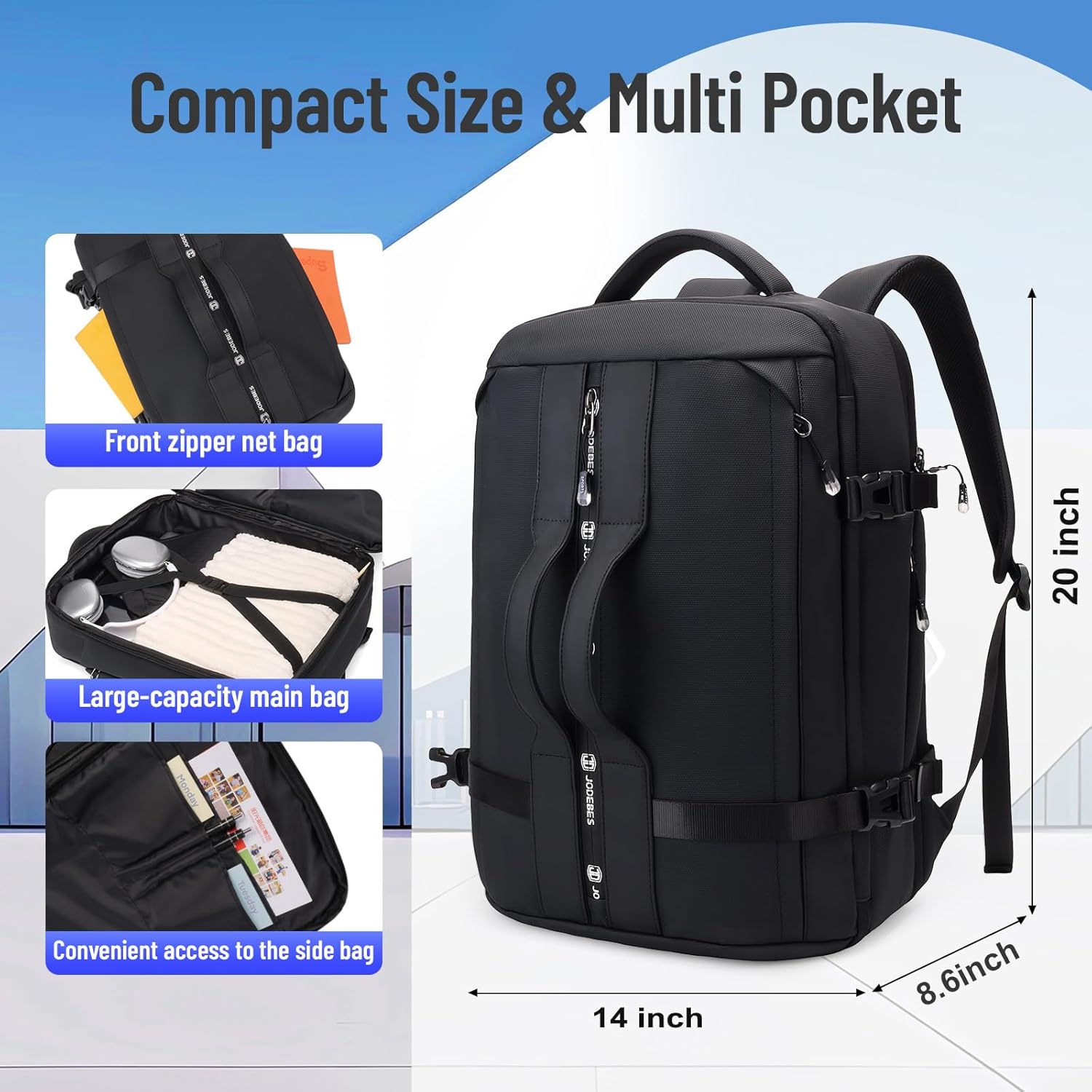 JODEBES 50L Carry on Travel Backpack for Men Women,Airline Approved Convertible Duffle Backpack Luggage Bag,TSA Overnight Bags,fits 17" Laptop