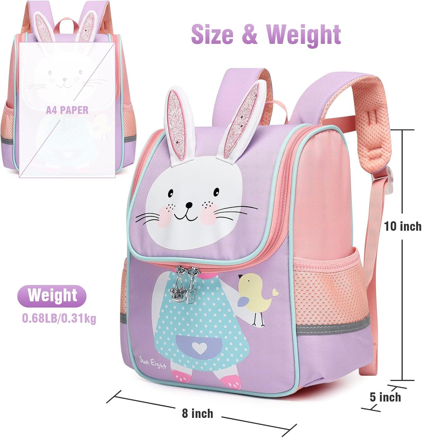 SUN EIGHT Toddler Backpack for Kids Waterproof Schoolbag for Age 2-5 SE-2850