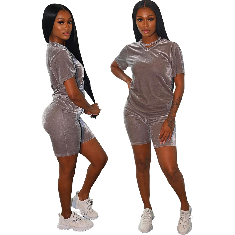 Women Clothing Velvet Women Casual Suits Two-Piece Set Romper