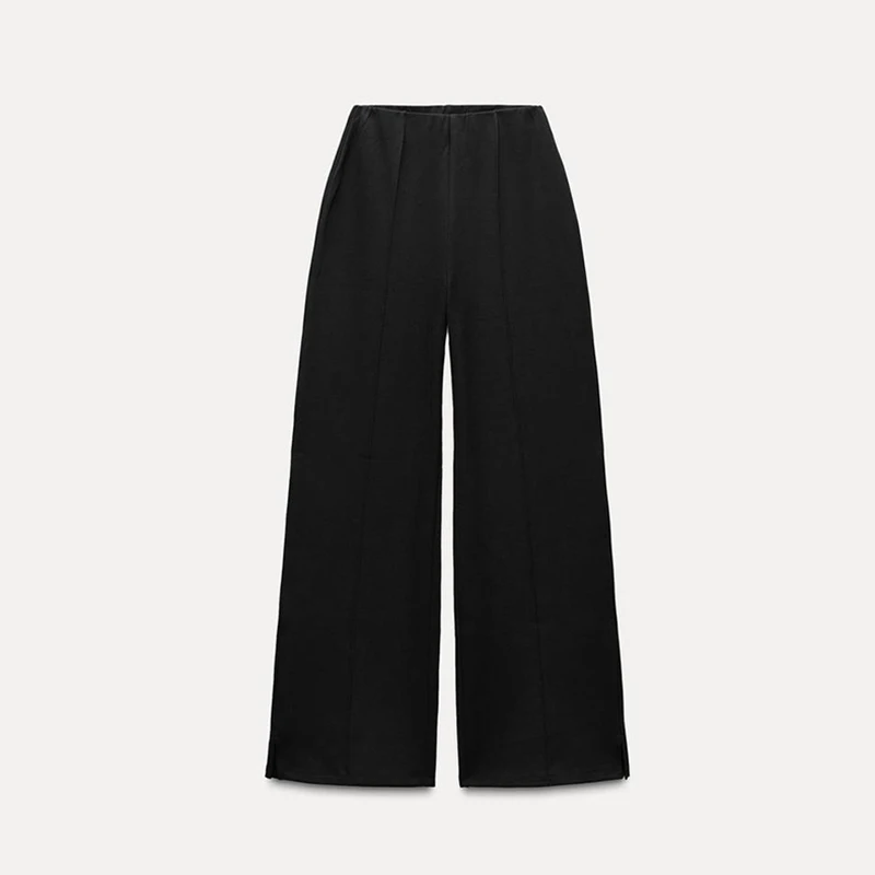 Casual Women's 2-piece Solid Pants Sets Long Sleeve O-neck Sweatshirts Wide Leg Pleated Trousers Autumn Lady Lazy Tracksuit