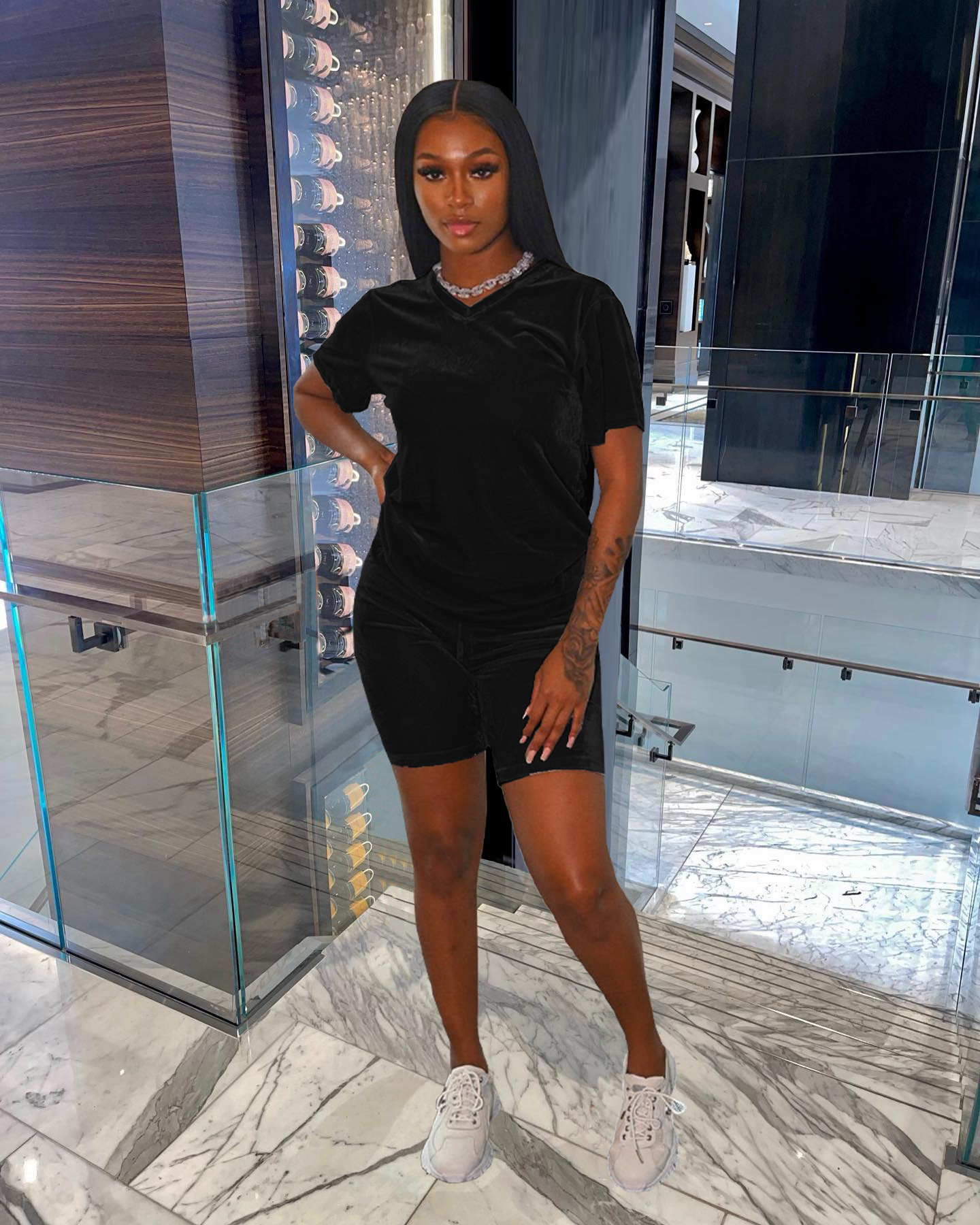 Women Clothing Velvet Women Casual Suits Two-Piece Set Romper