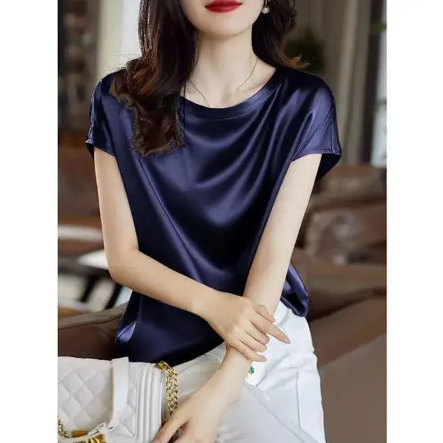 Fashion 3 Colors Woman Elegant Faux Satin Tops Sleeveless Tanks Office Ladies Imitation Silk Tops Blusas Mujer De Moda Verano