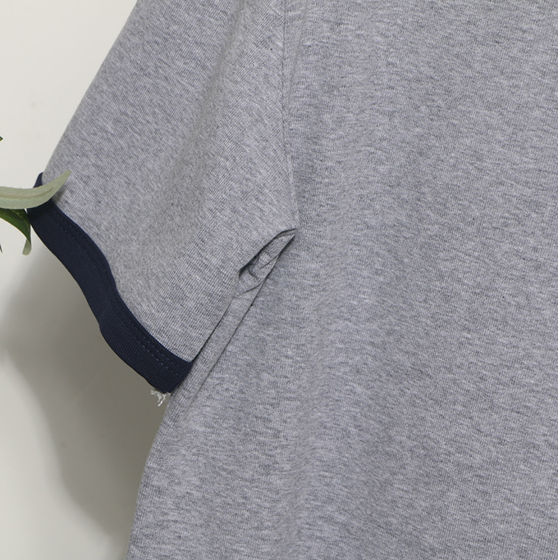 Real Shot Loose Slimming Printed round Neck Contrast Color Short Sleeve Casual Bottoming Shirt Top T shirt