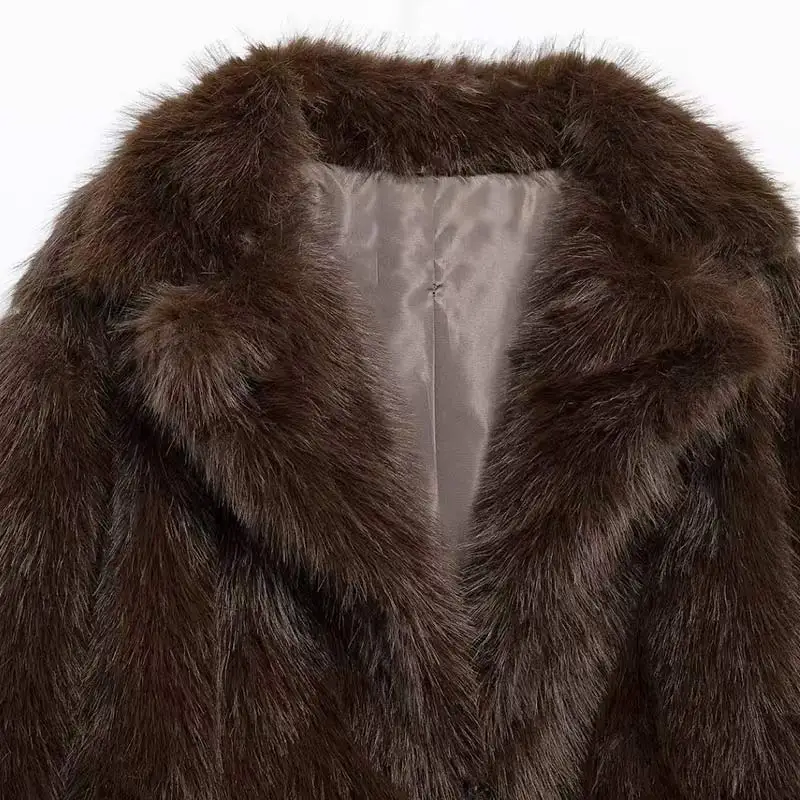 Luxury Brown Faux Fur Jacket Women Oversized Lapel Long Sleeve Fluffy Thicken Coats Female Winter Warm Luxury Streetwear