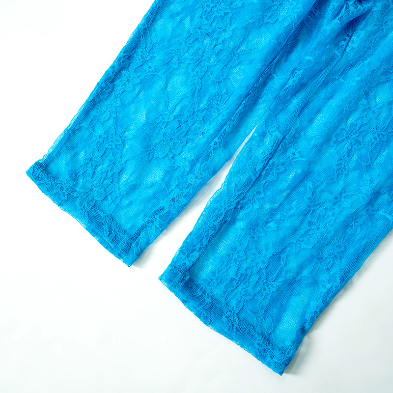 Women Clothing Spring Sexy Lace Stitching U Collar Short Sleeve Cropped Hollow Out Cutout Siamese Shorts