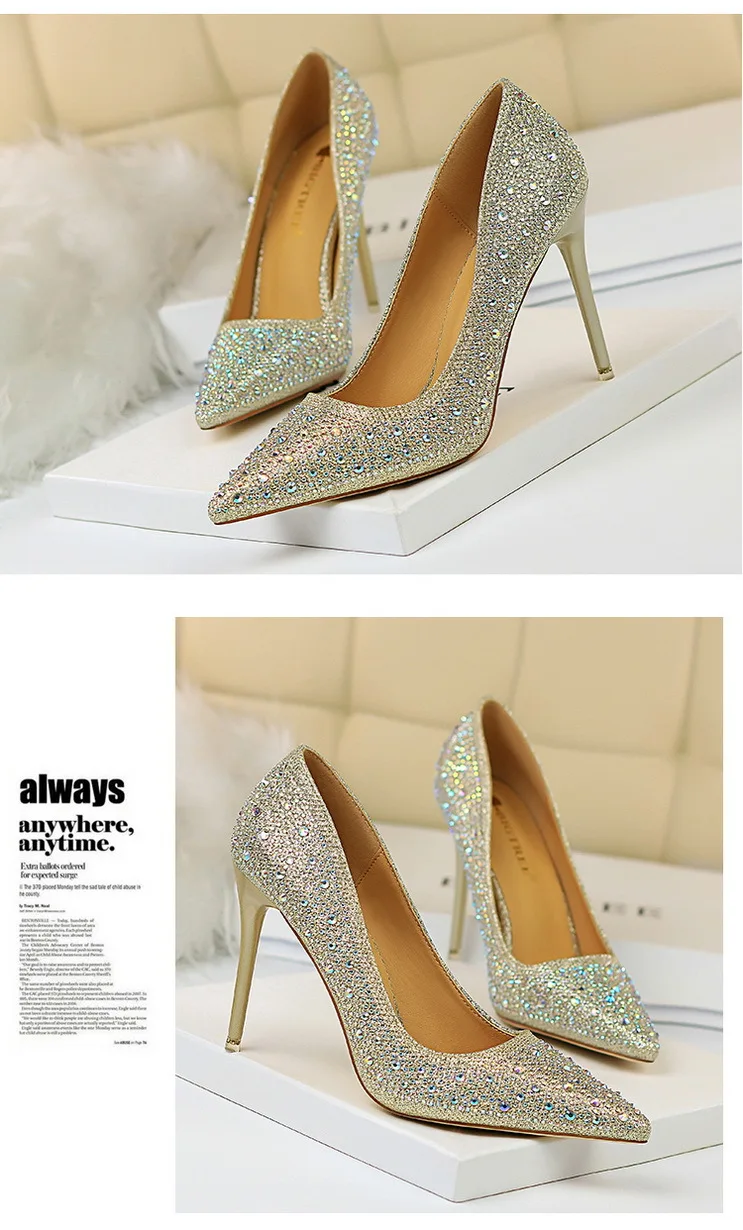 Shoes Rhinestone Woman Pumps Fashion Wedding Shoes Women Basic Pump Stiletto Heels 10cm 7cm Heeled Shoes High Heels