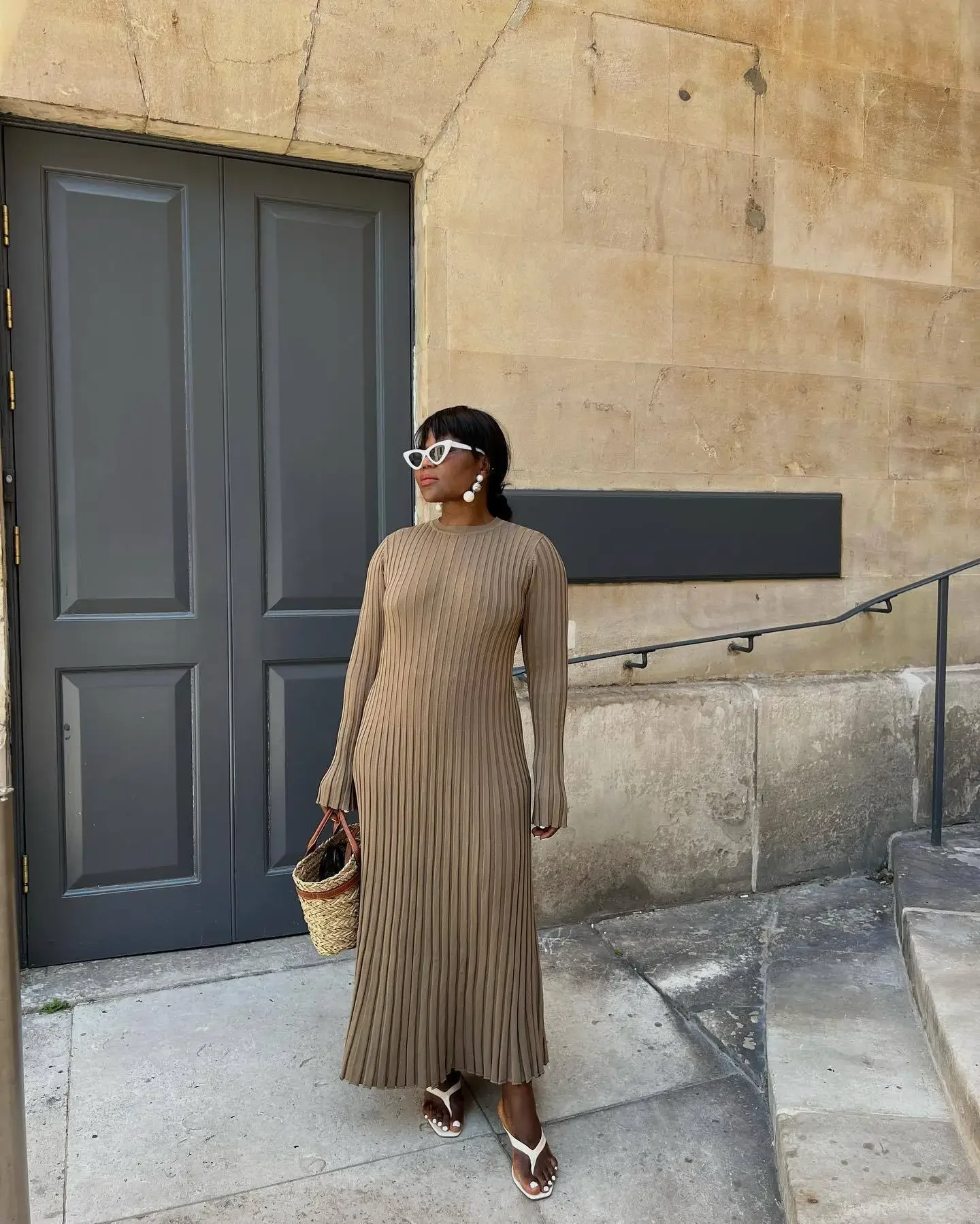 Fall Winter New Knitted Long Dress Female Casual Slinky High Waist Rib Sweater Bodycon Dresses Lady Holiday Party Outfits