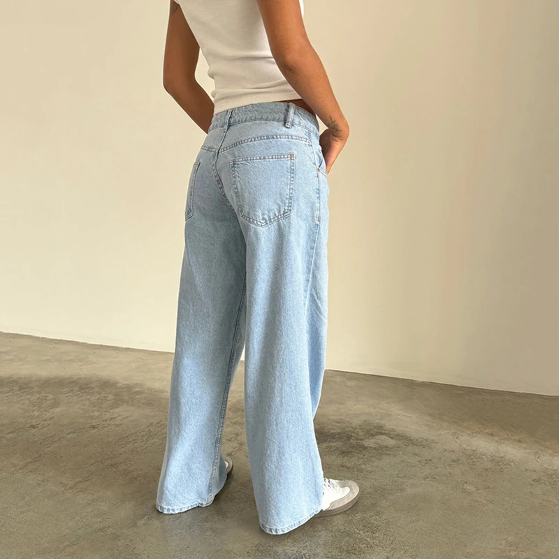 Women Y2K Aesthetic Low Rise Baggy Jeans Loose Fit Boyfriend Straight Wide Leg Jeans Trendy Stretch Long Denim Pants Trousers