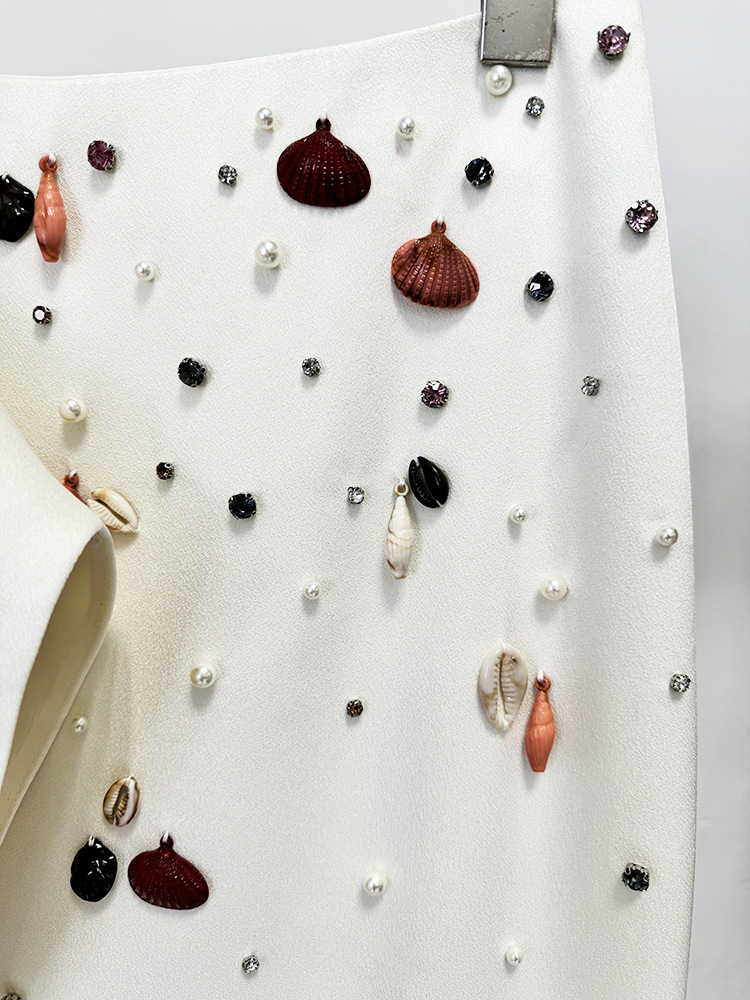 Star Heavy Industry Shell Beads Rhinestones Short Top Fishtail Mid Length Skirt Two Piece Sets
