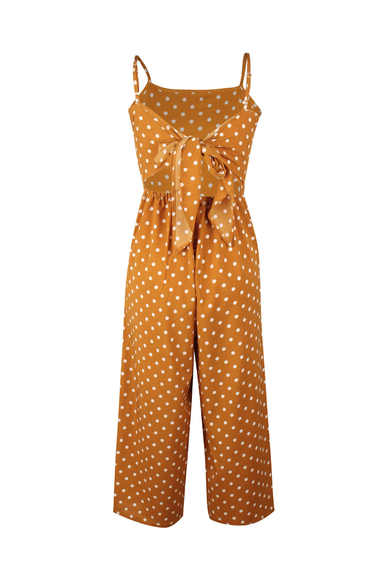 Women Clothing Polka Dot Brace Sleeveless Lace up Casual Wide Leg Loose Vest Jumpsuit Trousers