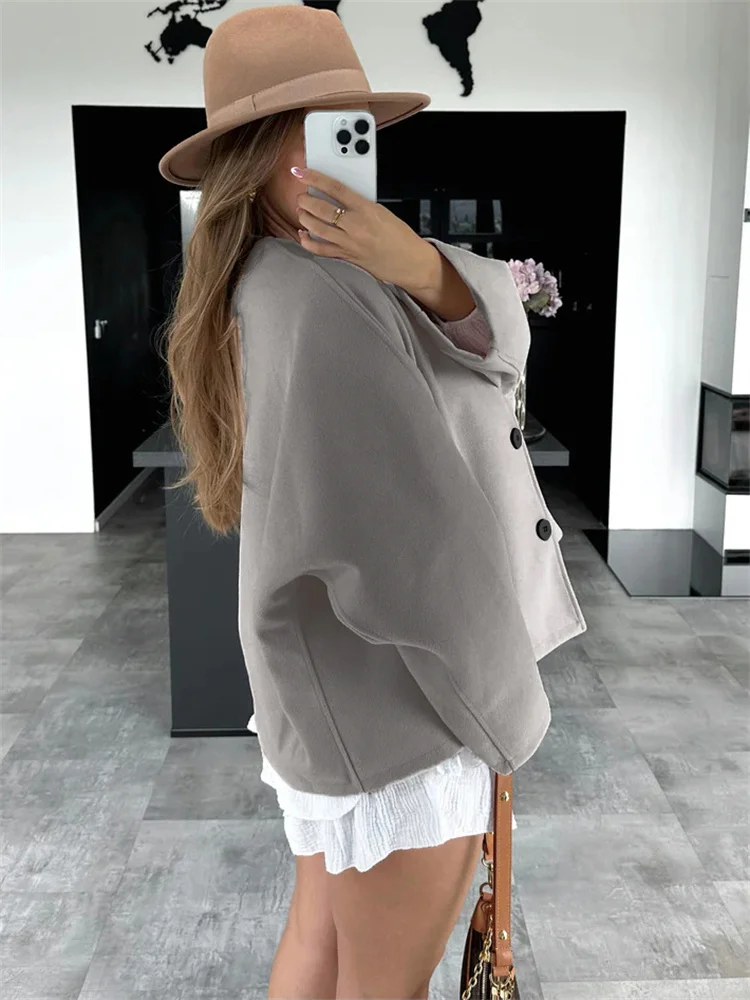 Female Autumn Commute Outwear Pocket Fashion V-Neck Long Sleeve Patchwork Streetwear Solid Cropped Coat Ladies Jacket New