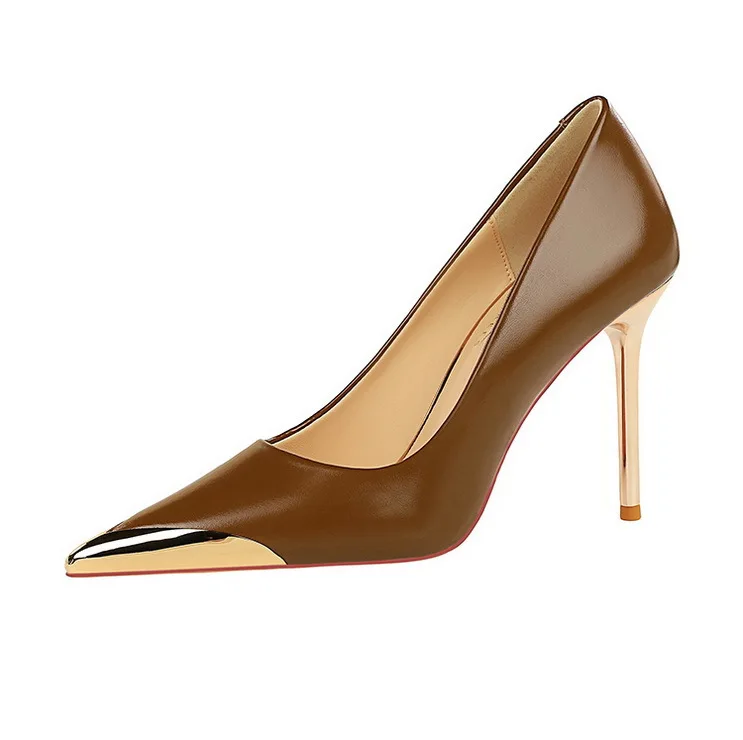 Shoes Retro High Heels Metal Pointed Tip Women Pumps Stiletto 9.5 Cm And 4.5cm Heels Sexy Party Shoes Office Shoes