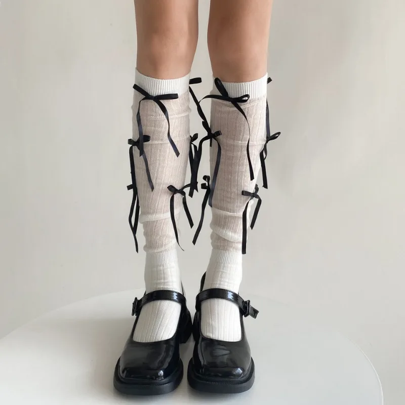 Splice Bow Loose Socks For Women Fashion Thermal Long Sock Knitting Socks Women's Y2K JK Girl Keep Warm Leg Warmers Ladie