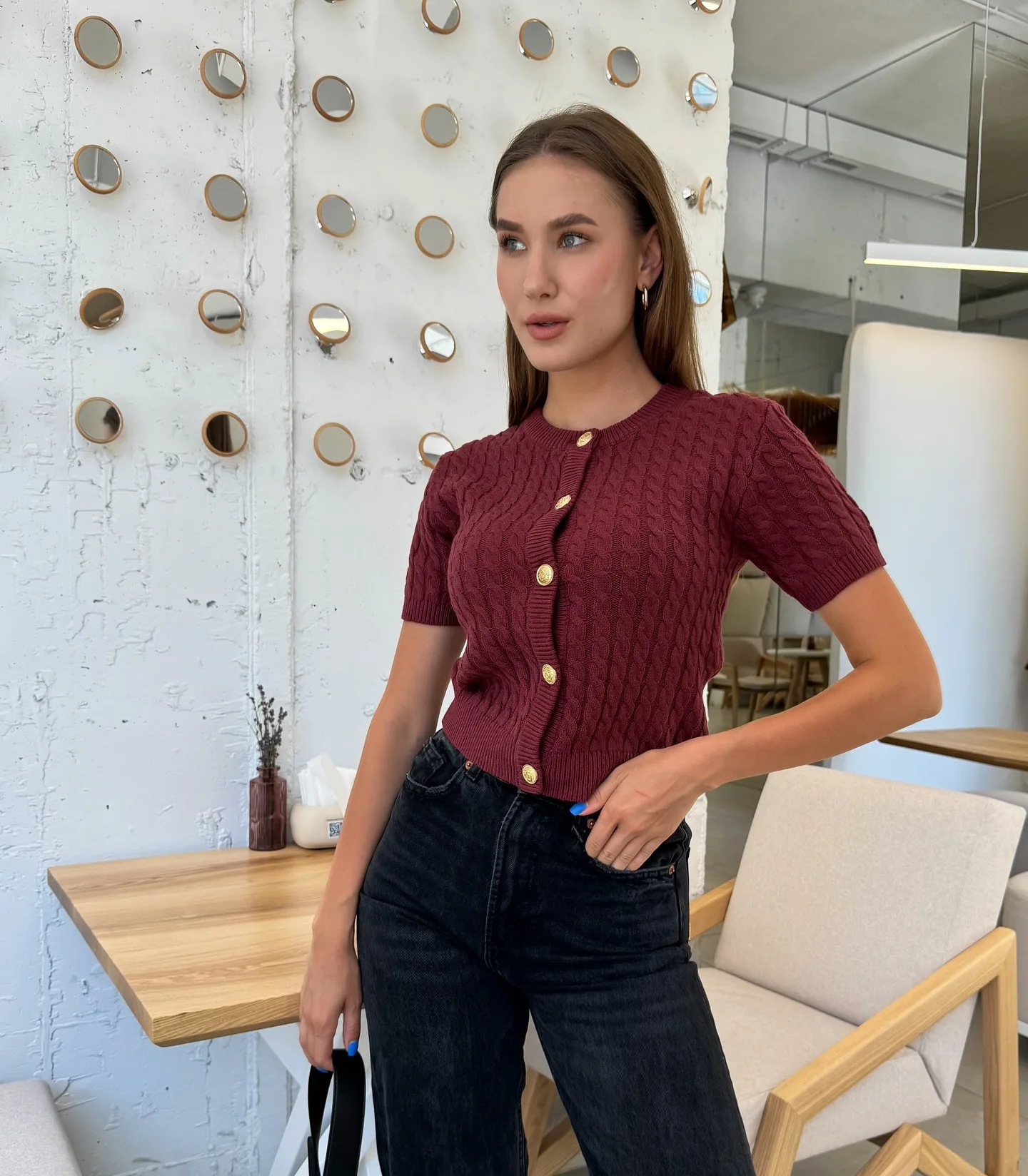 Patchwork Ribbed Knit Cardigan For Women Short Sleeve Fashion Slim Twist Solid Commute Autumn Sweater Knitwear Cropped Top