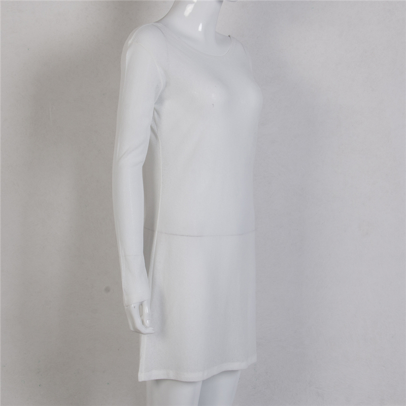 Backless White Dress Women Sheer Transparent Round Neck Long Sleeve Knitted Bodycon Dress Sexy Party Dresses Beachwear