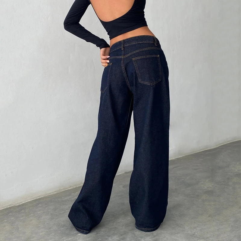 Women Y2K Aesthetic Low Rise Baggy Jeans Loose Fit Boyfriend Straight Wide Leg Jeans Trendy Stretch Long Denim Pants Trousers