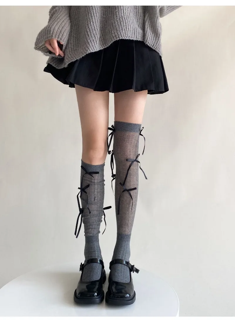 Splice Bow Loose Socks For Women Fashion Thermal Long Sock Knitting Socks Women's Y2K JK Girl Keep Warm Leg Warmers Ladie