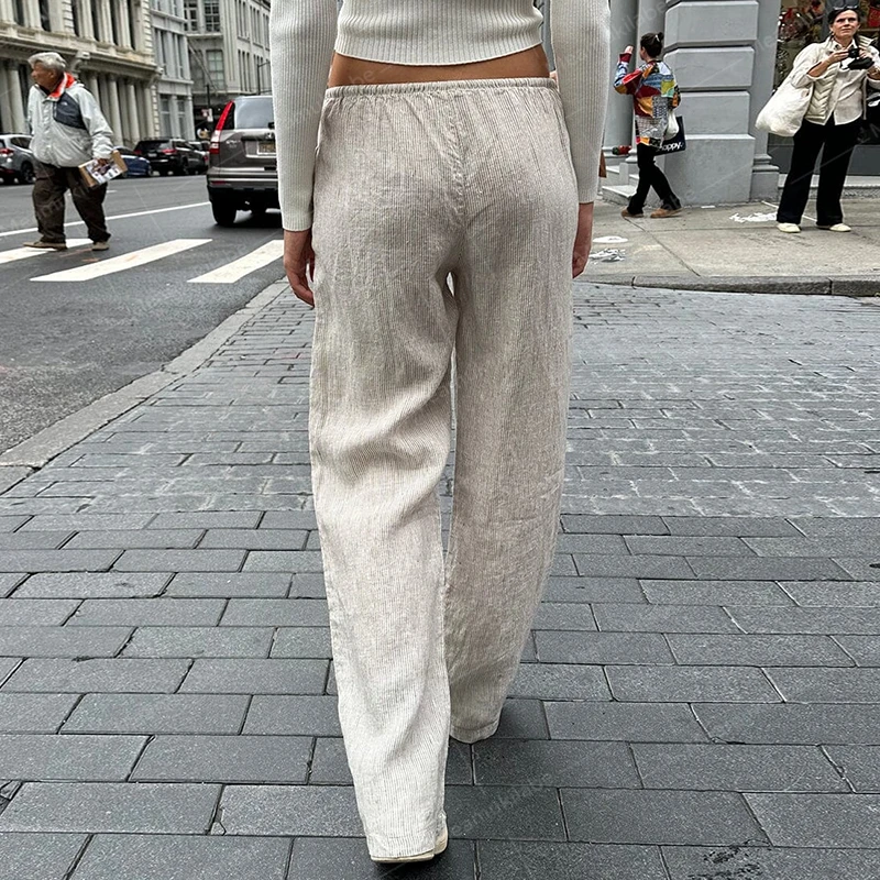 Comfy Loung Pants Streetwear Casual Tie Up Waist Wide Leg Trousers Y2K Vintage Striped Loose Pants Women Pajamas Sleepwear