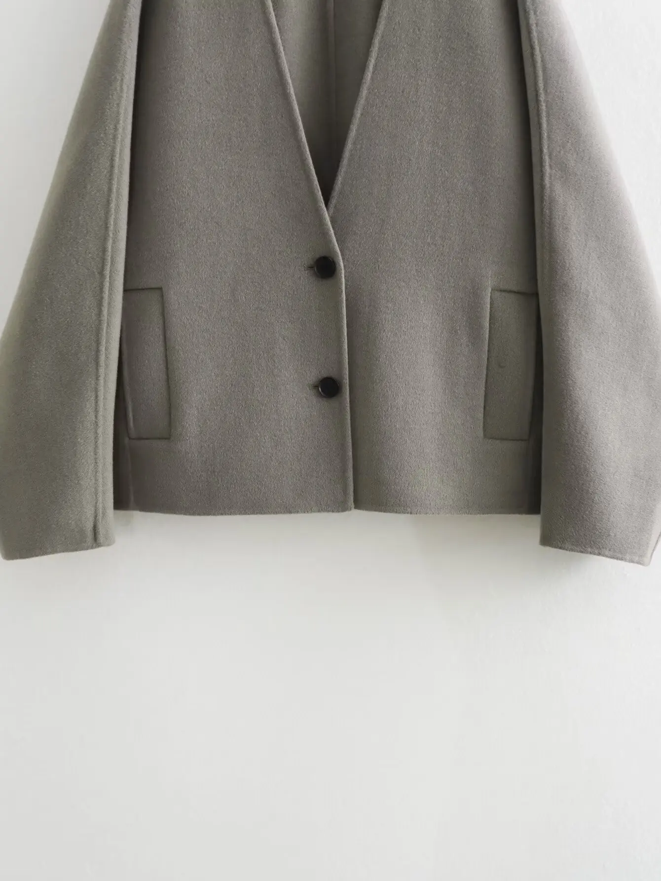 Female Autumn Commute Outwear Pocket Fashion V-Neck Long Sleeve Patchwork Streetwear Solid Cropped Coat Ladies Jacket New