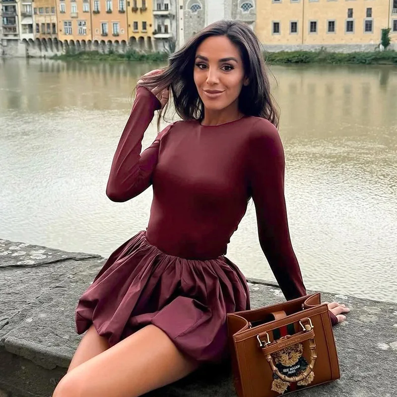 Woman Skirt Two Pieces Set Tight Backless Twist Crop Top High Waist Bud Skirt Elegant Suit Solid Lady Autumn Fashion New