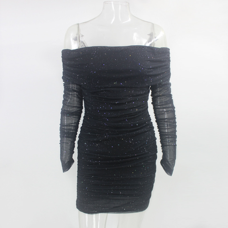 Women Sexy off-Shoulder Ruffle Hip Evening Dress Short Dress Summer
