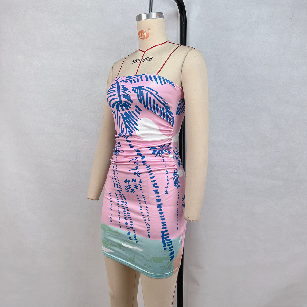 Women Clothing Printed Tube Top Sexy Dress Slim Fit High Grade Hip Dress
