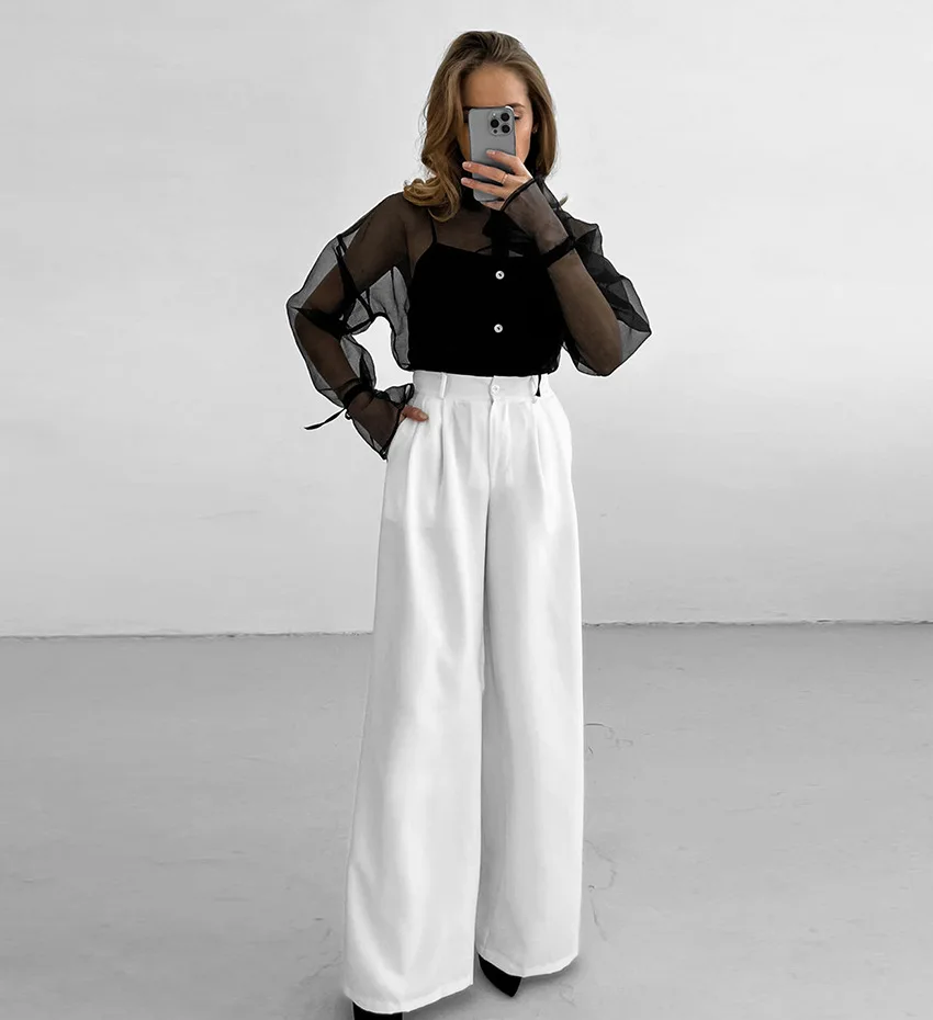 Mesh See-through Lace-Up Shirt Women's Sexy Long Sleeve Tops Fashion Solid Color Casual Streetwear Women's Shirt Tops