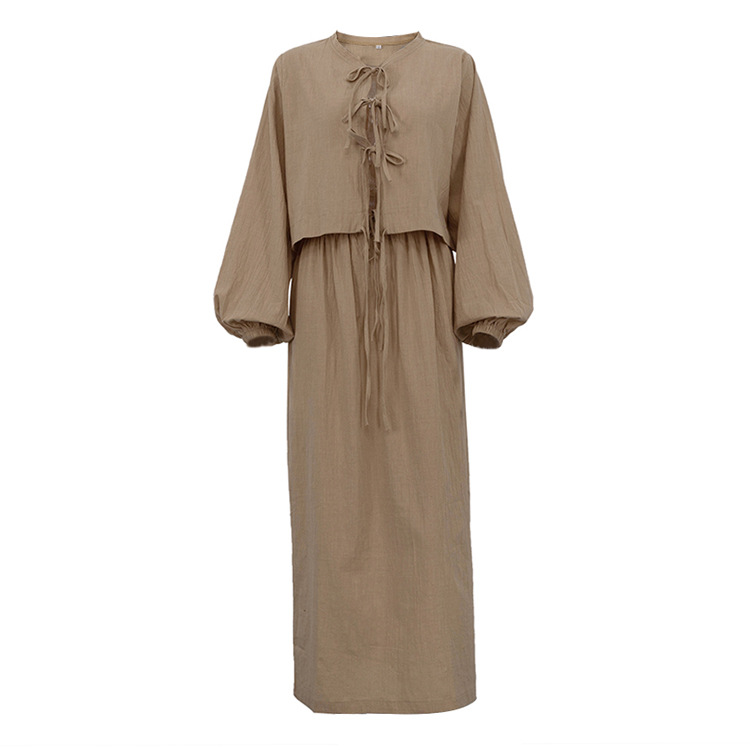 Women Clothing Retro Tea Dress for Women Puff Sleeve Shirt Set Summer