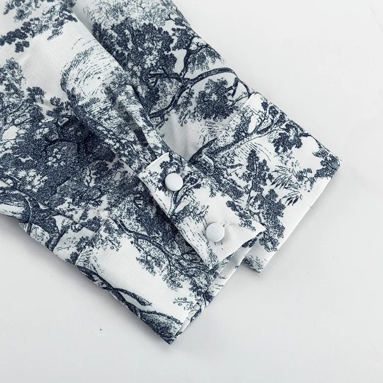 Retro Ink Shirt Three-piece Shorts Suit Women's Summer Casual Long Sleeve Button Print Fashion Shirt with Shorts Suit