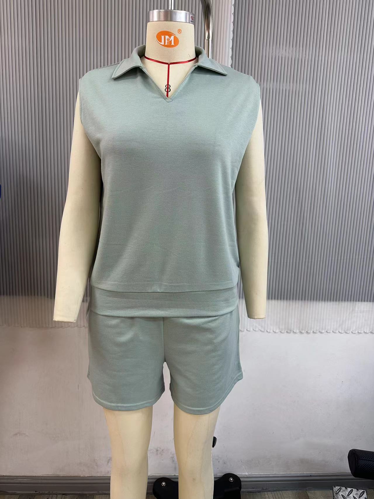 Women Sleeveless Sweatshirt Shorts Suit Casual Sportswear With Pockets