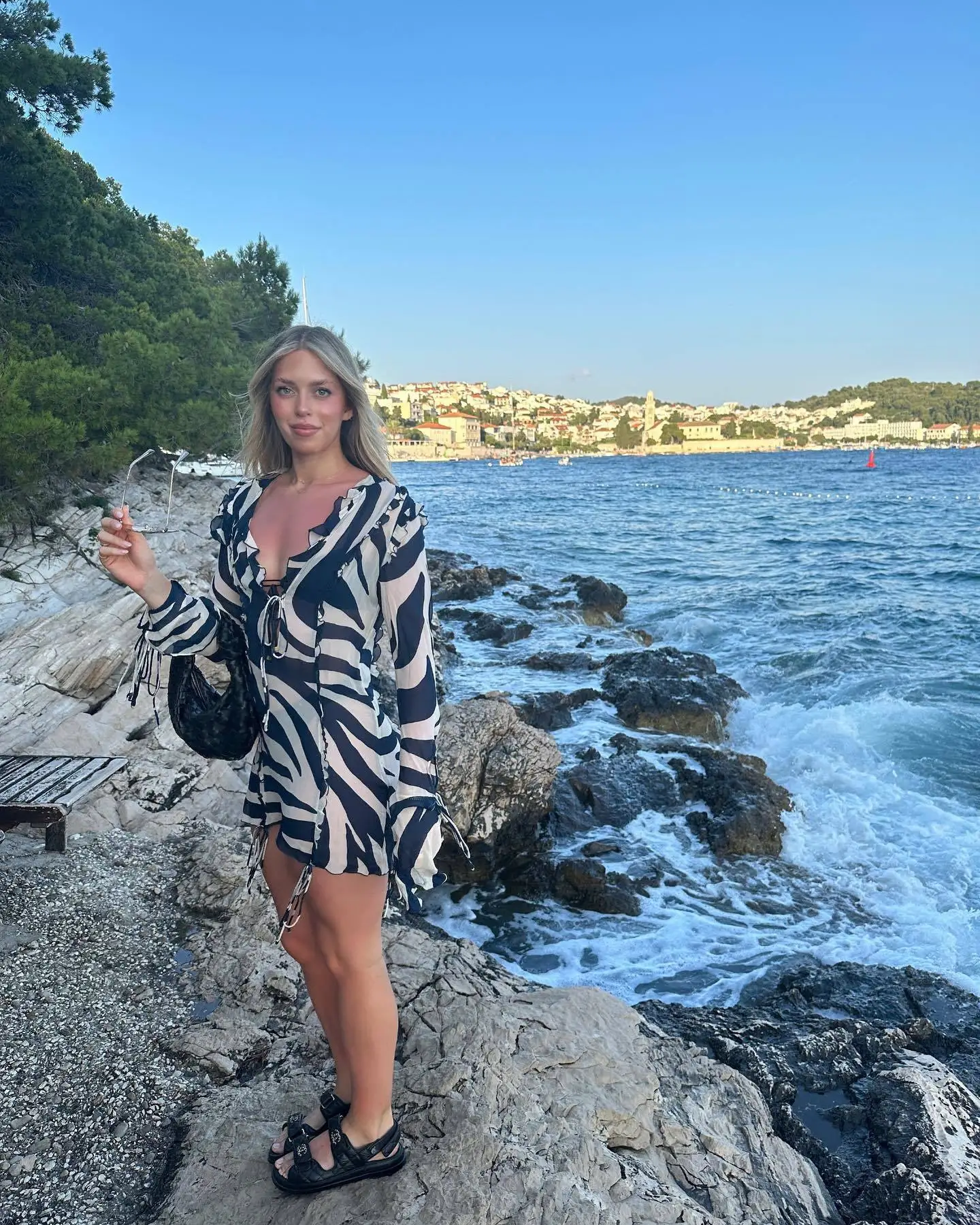 JULISSA MO Chiffon Sheer Bandage V-Neck Longsleeve Mini Dress For Women Sexy Zebra Print Slim See Through Beach Holiday Dresses